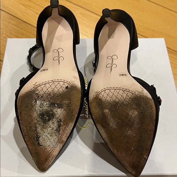 Jessica Simpson Black Studded Pointed Toe Ankle Strap Heels - Picture 6 of 6